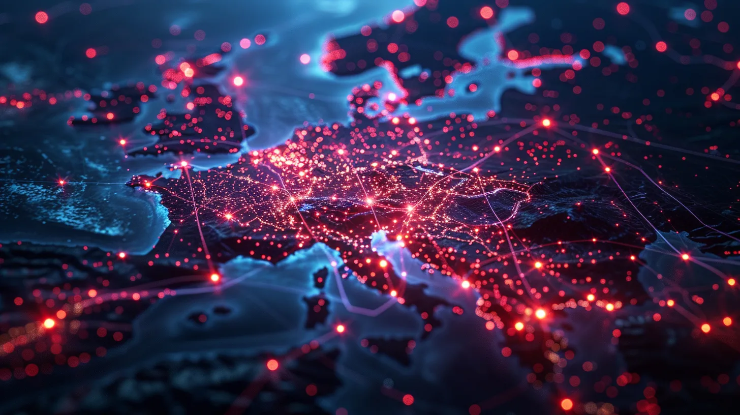 Symbolbild Digitale Souveräntitä: Europa mit roten Vernetzungslinien
