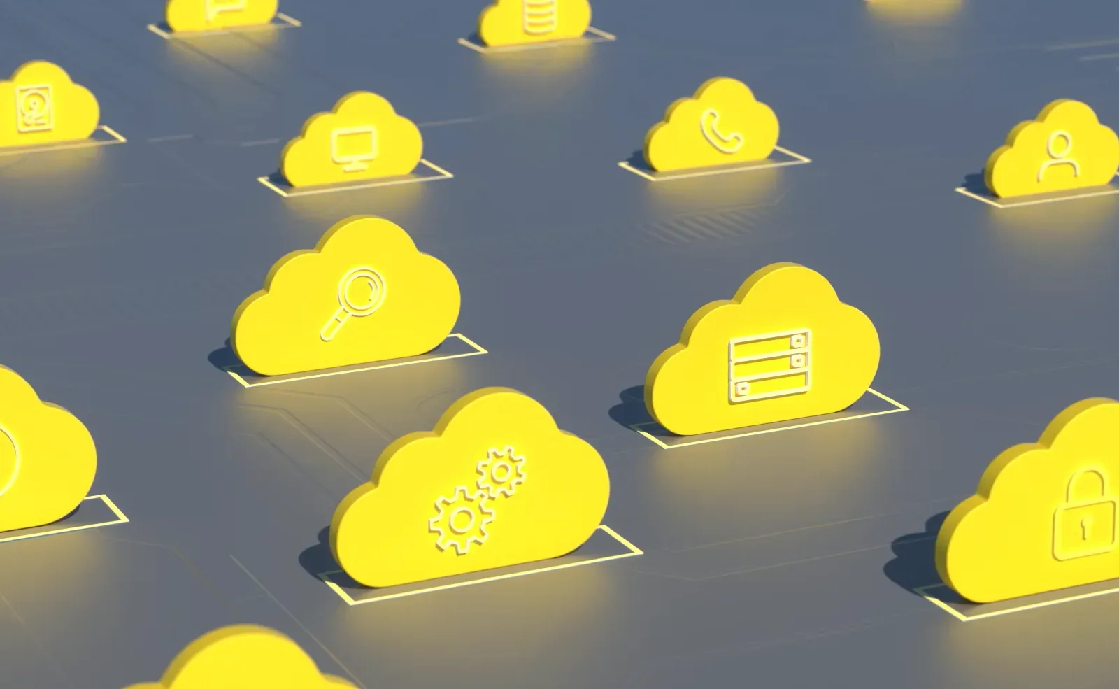 Les nuages jaunes symbolisent diverses applications de Clouc